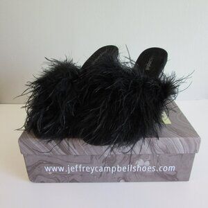 Jeffrey Campbell Black Feather Clear Heel Size 9 Chambre Slides